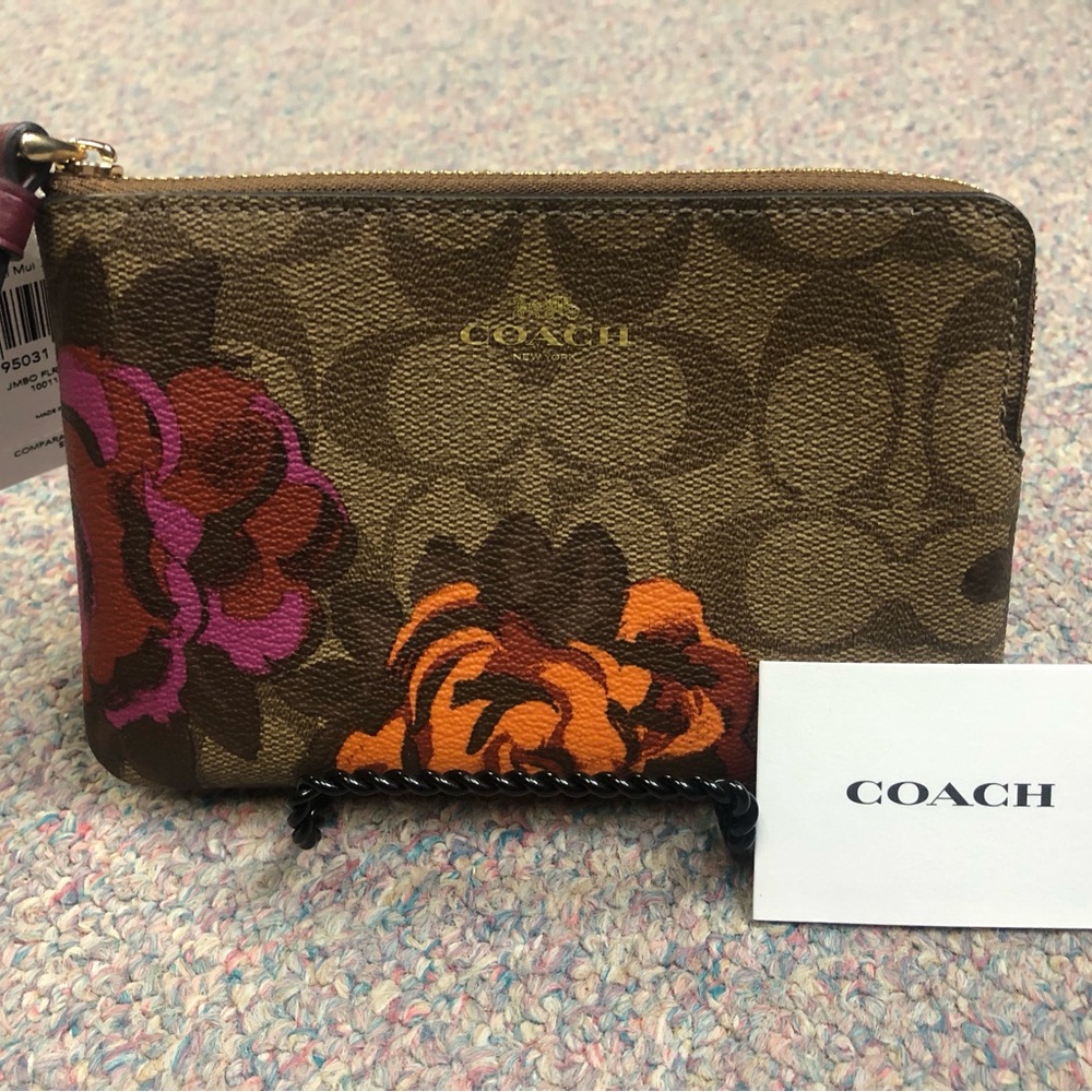 Coach Tan and Orange Floral Wristlet